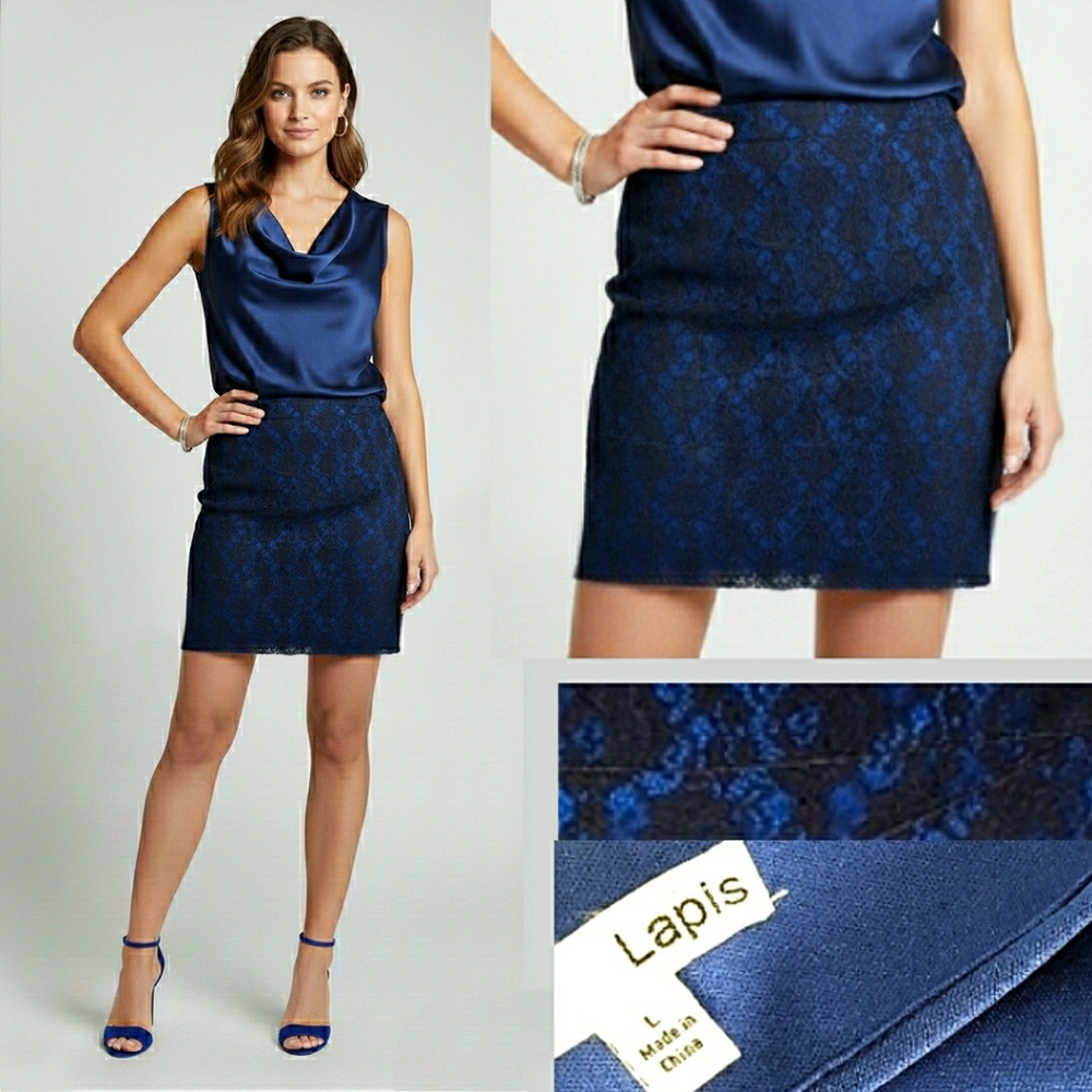 Lapis Skirt💙Blue-Black Lace Above Knee Slim Pencil Skirt